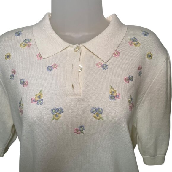 Cotswold Collection Embroidered Floral Cotton Sweater Medium - Picture 3 of 7